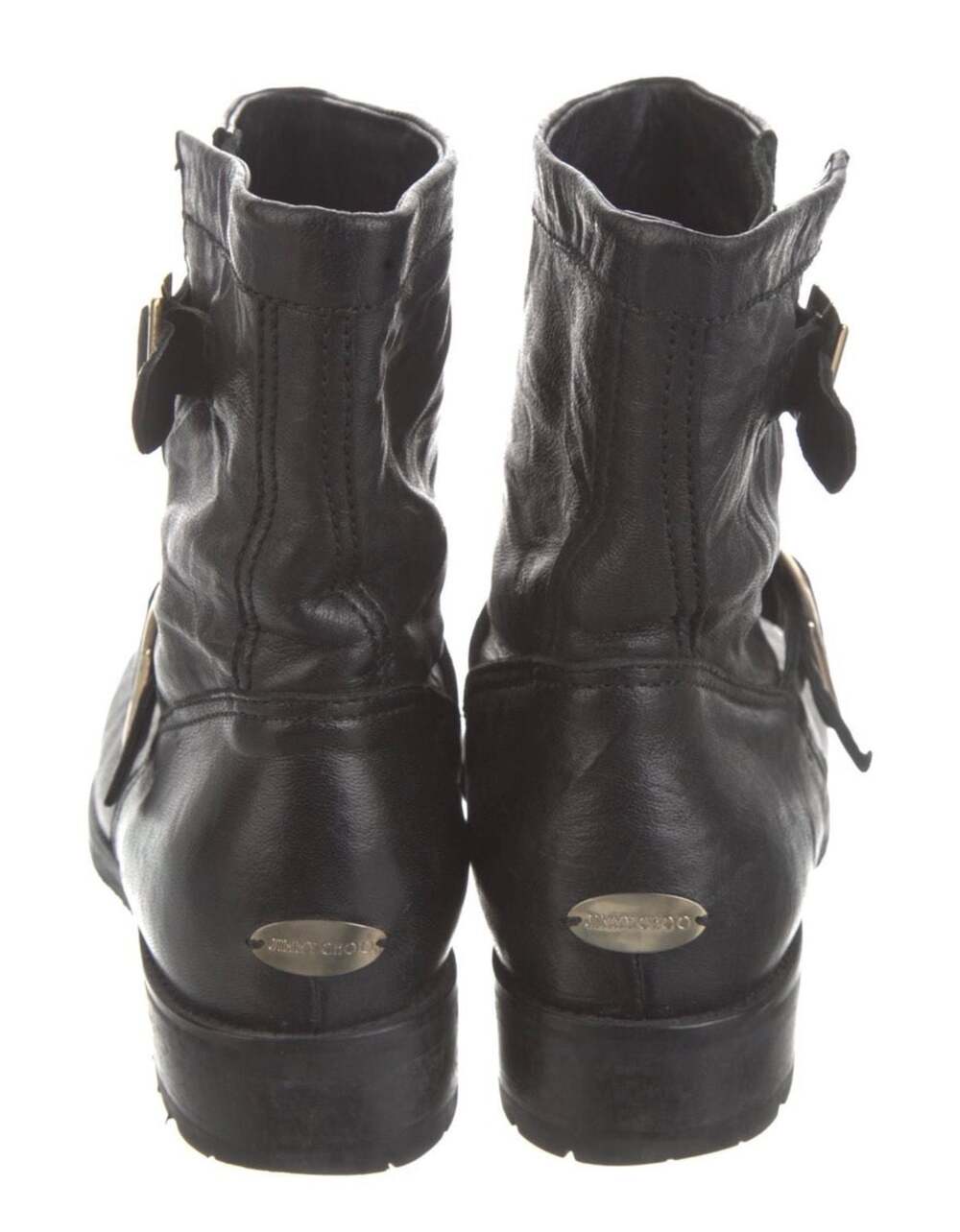 Jimmy Choo Black Leather Biker Boots Size 38